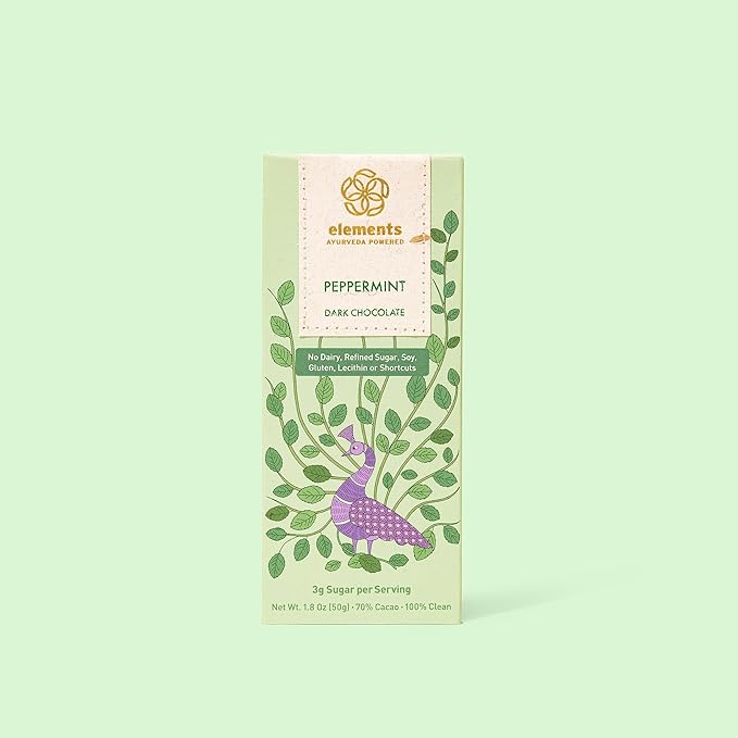 Elements Truffles Peppermint Flavoured Dark Chocolate Bar| Ayurvedic Vegan &amp Gluten Free | No Refined Sugar &amp Artificial Flavours | Enriched with Cocoa Coconut Sugar &amp Lavender 50g