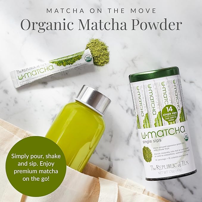 The Republic of Tea – Organic U•Matcha Single Sips Naturally Caffeinated Matcha Green Tea Powder 28 Packets