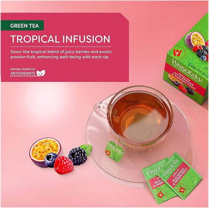 Wissotzky Wild Berries &amp Passion Fruit Green Tea (6 Pack - 120 Tea Bags | Antioxidant Rich | Tropical Blend Green Tea Bags