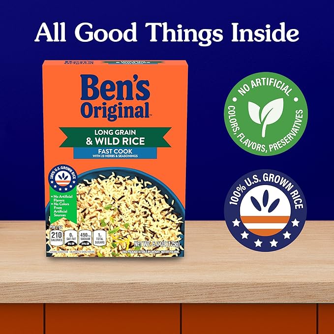 BEN'S ORIGINAL Long Grain Rice and Wild Rice Fast Cook Rice 6.2 OZ Box (Pack of 12)