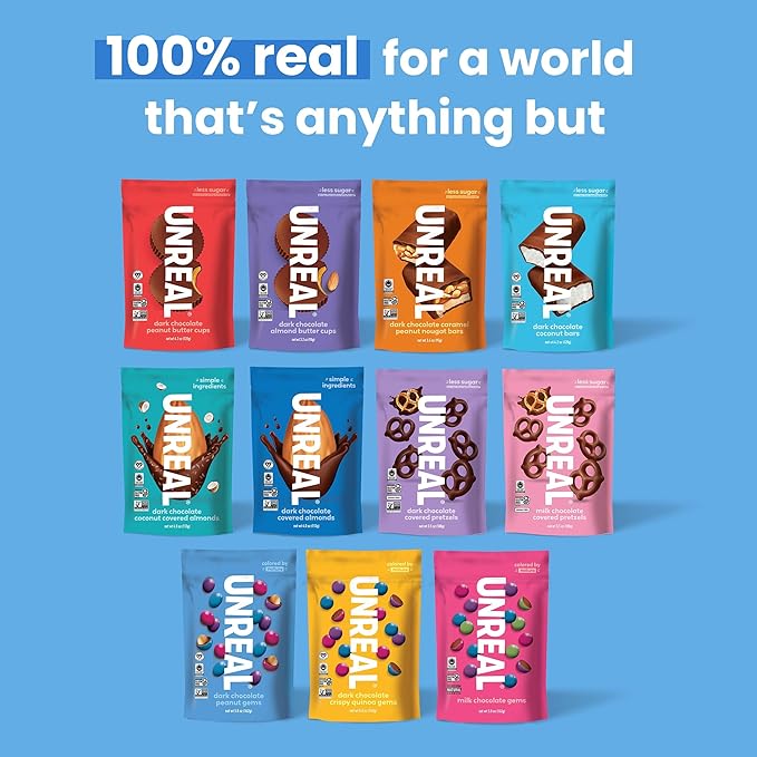 UNREAL Dark Chocolate Almonds - Certified Vegan Gluten Free Fair Trade Non-GMO No Sugar Alcohols or Soy (9 bags)