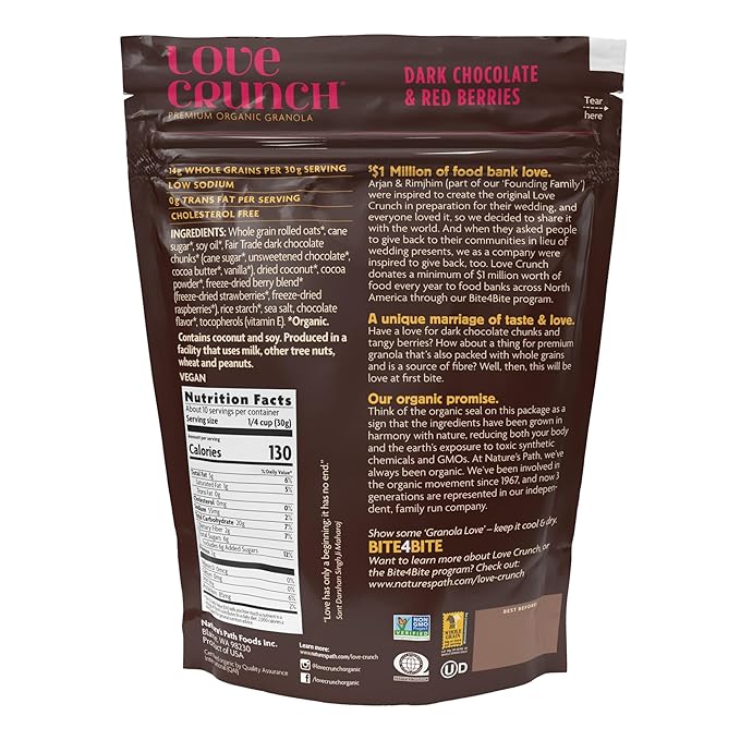 Love Crunch Organic Dark Chocolate &amp Red Berries Granola 11.5 oz (Pack of 6) Vegan Non-GMO Fair Trade by Nature's Path