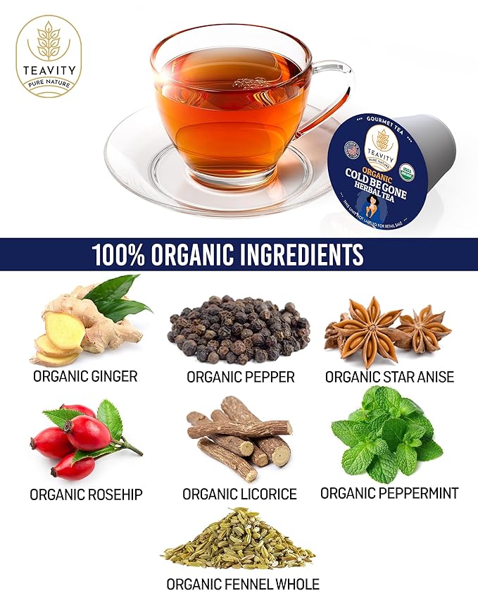 Organic Rooibos Tea Pods for Keurig with Lemon Mint Licorice - Unsweetened Decaf Tea for K Cup Brewing by Teavity (36 Tea Pods)