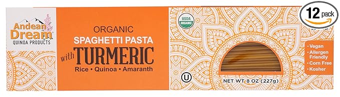 Andean Dream Quinoa Spaghetti Turmeric Pasta Gluten Free Vegan 8 Ounce (Pack of 12)