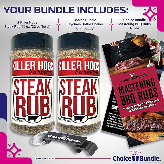 Killer Hogs Steak Rub Premium BBQ Barbecue Spice Seasoning 2 pk (22 oz) + Guide &amp Bottle Opener (4 Items)!