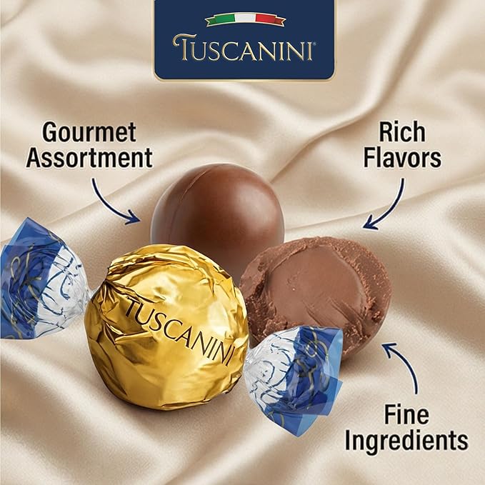 Tuscanini Fine Italian Chocolate Truffles Gift Box (15 Truffles) | Assorted Milk Dark &amp Hazelnut Milk Truffles | Imported from Italy | Ready-to-Gift | Perfect for Valentines | Kosher (including P