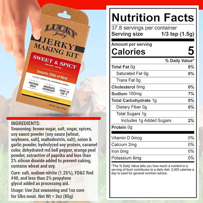Lucky Beef Jerky DIY Jerky Seasoning and Cure Kits - Variety Pack with Six Flavors | Make Your Own with Sweet and Spicy Peppered Red Pepper Teriyaki BBQ and Original- Season 120lbs of Meat