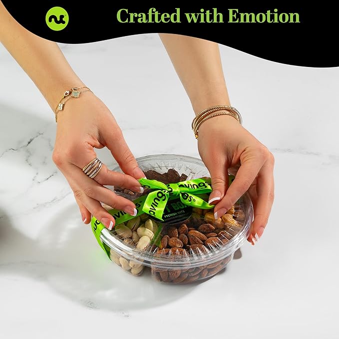NUT CRAVINGS - Easter Mixed Nuts Gift Basket + Green Ribbon (4 Assortments) Ramadan Gifts Saint Patrick's Day Treats for Adults Food Arrangement Healthy Snack Care Package Kosher