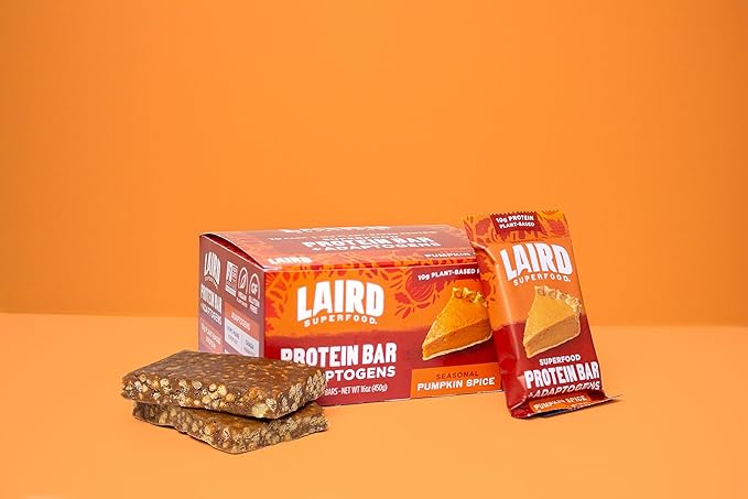 Laird Superfood Functional Protein Bars – Protein Bar but Better with Real Ingredients Functional Mushrooms 10g Plant-Based Protein 6g Fiber - Non-GMO - Pumpkin 10 Count (Pack of 1)
