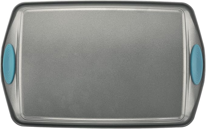 Rachael Ray Bakeware Nonstick Cookie Pan Set 3-Piece Gray with Agave Blue Grips
