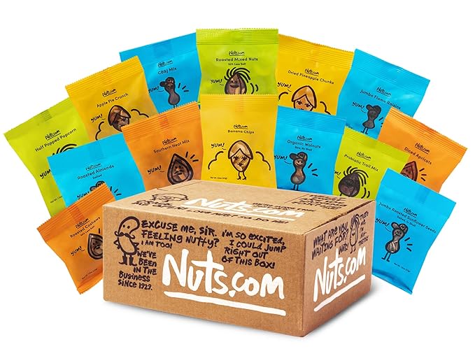 Nuts.com - Nuts and Dried Fruits Snack Box – Gourmet Mix Assortment for Festive Gifts – Package Includes Mixed Nuts Dried Apricots &amp Fruits Trail Mix Heat Mix and Apple Pie Crunch