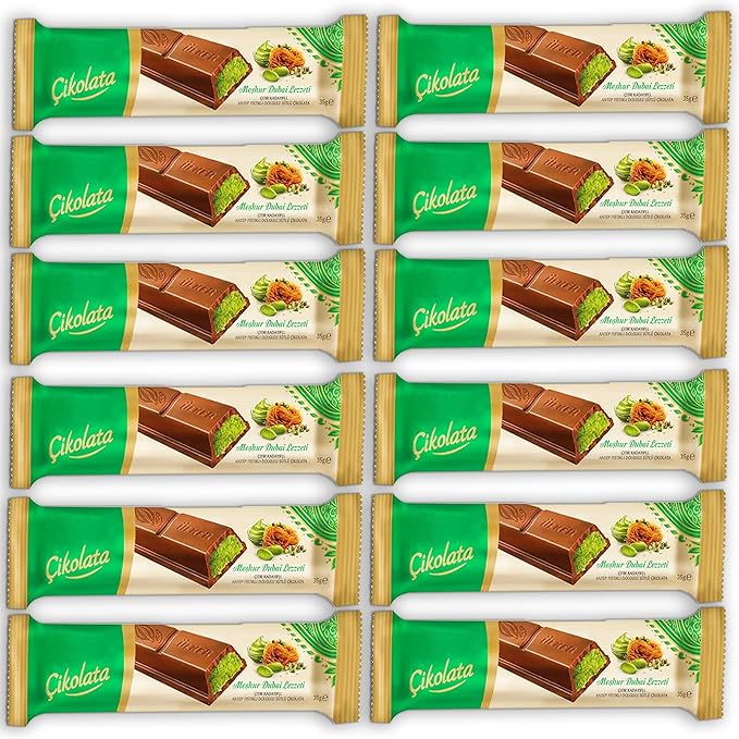 12-Pack Mini Dubai Chocolate Bars with Pistachio – Milk Chocolate 35 g (1.23 oz) Each