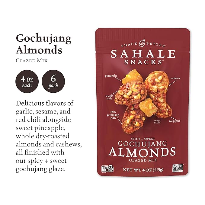 Sahale Snacks Gochujang Almonds Glazed Mix Kosher Gluten Free 4 Ounce (Pack of 6)
