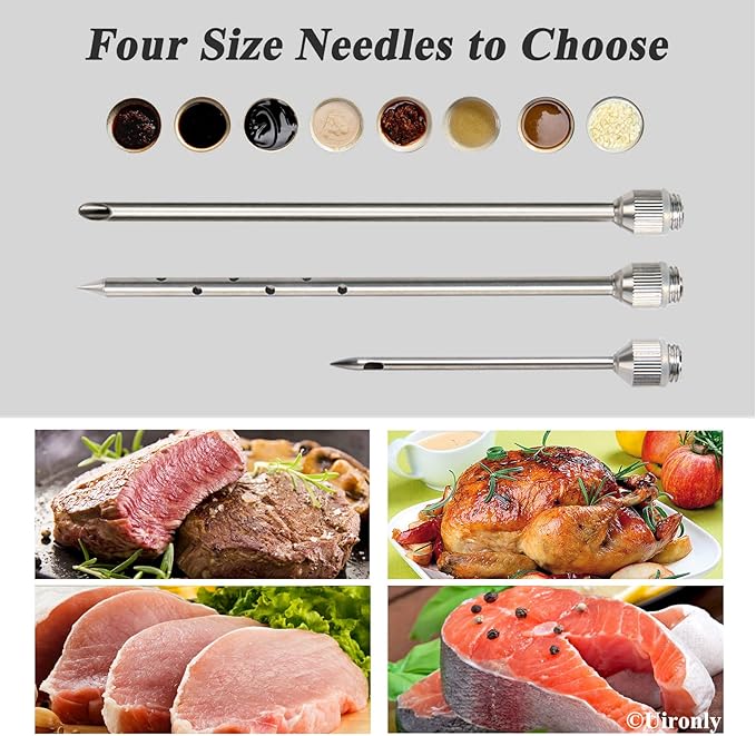 Meat InjectorTurkey Seasoning Injection Kit with 3 Professional Marinade Injector Needles for Grill Smoker BBQ Brisket Include User Manual E-Book - Storage Case