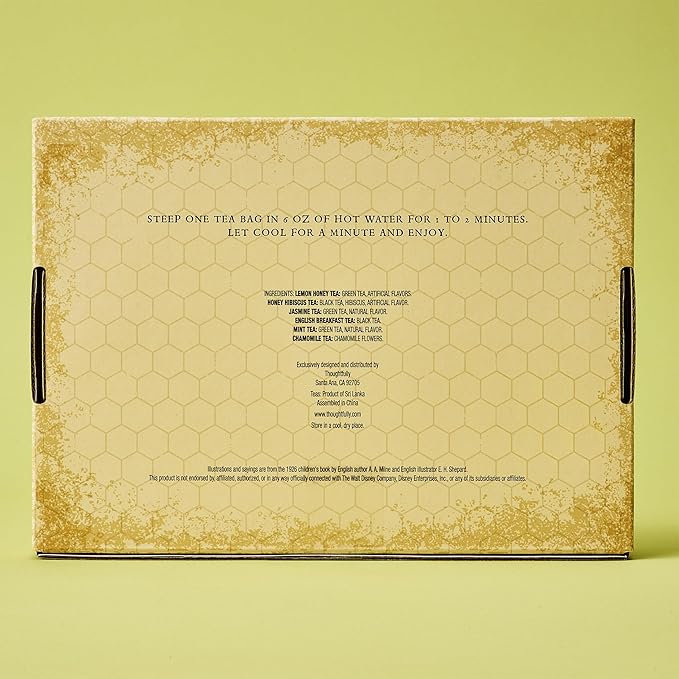 Thoughtfully Classic Winnie-the Pooh Tea Collection Gift Set Includes 60 Premium Tea Bags with Nostalgic Quotes from A.A. Milne 6 Flavors Cozy Literary Tea Gift