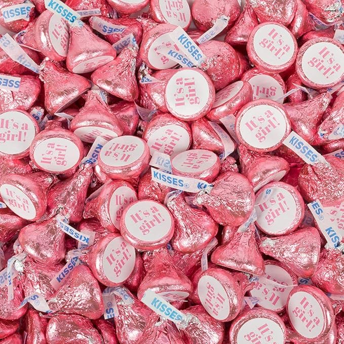 50ct Pink It's a Girl Candy Chocolate Kisses for Baby Shower Party Favors (50 Pcs)