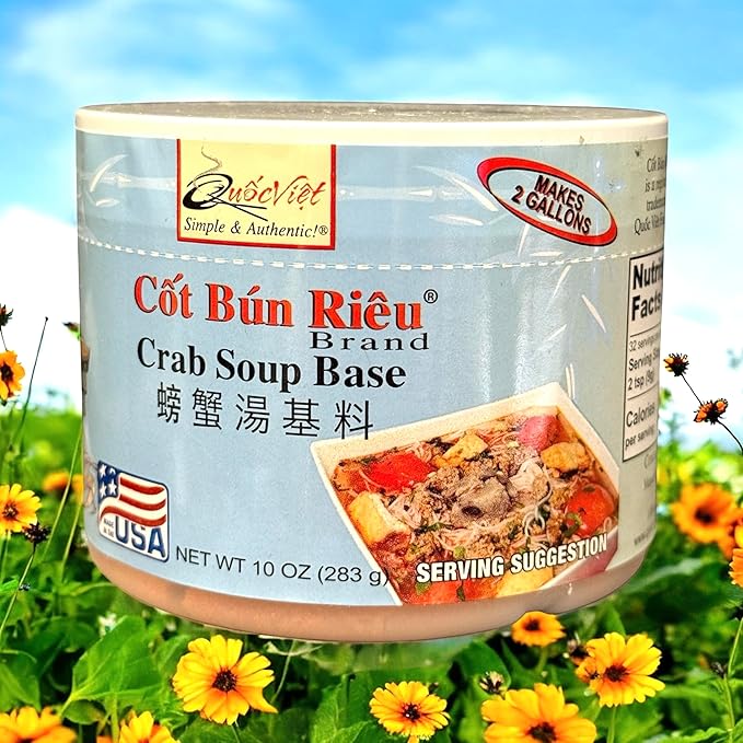 Combo - Crab Soup Base and Thai Tom Yum Soup Base - Cot Bun Rieu va Cot Lau Thai Lan - 10 Oz per Jar with 2 Jars per Order - Product of USA