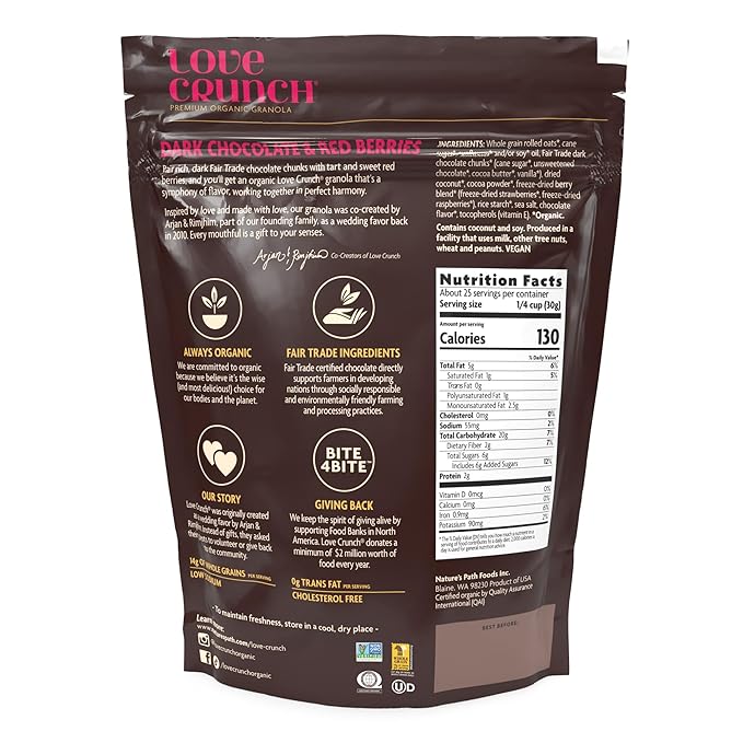 Love Crunch Organic Dark Chocolate &amp Red Berries Granola 26.4 oz (Pack of 6) Non-GMO Fair Trade by Nature's Path