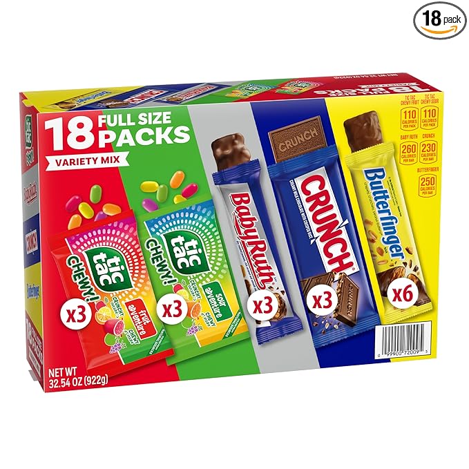 Assorted Variety Mix Butterfinger CRUNCH Baby Ruth Tic Tac Chewy! 18 Count Full Size 32.54 oz Box