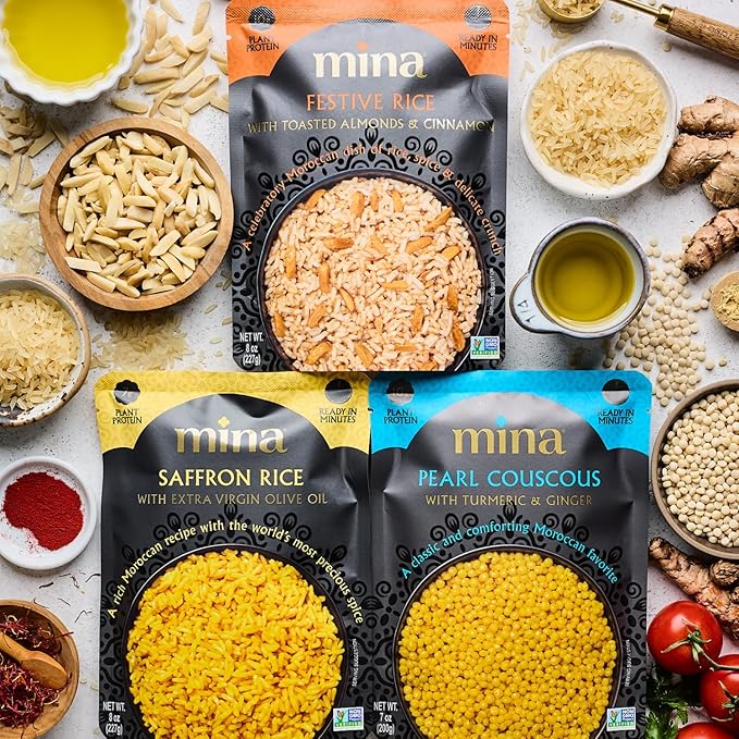 Mina Pearl Couscous With Turmeric &amp Ginger Ready to Eat Couscous Pearls Microwavable Meals &amp Side Dishes Vegan Protein Non-GMO Kosher 7 oz (Pack of 6)