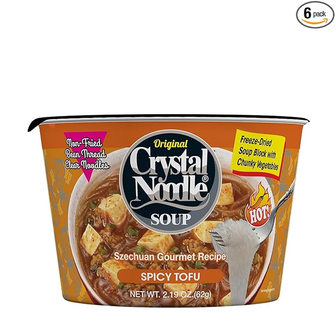 Crystal Noodle Soup Spicy Tofu (Pack of 6 Cups) 2.4 OZ