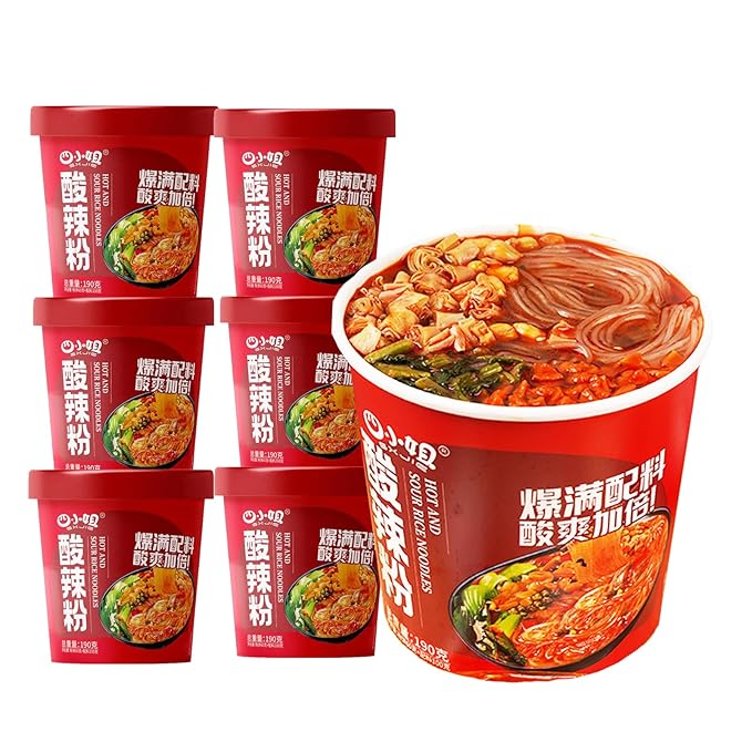 Hot and Sour Noodle Soup Mix Cups Instant Ramen Noodle Cup Pot Glass Noodles Vermicelli Noodles Noodle Soup Spicy Szechuan Flavor 6 Pack/7oz