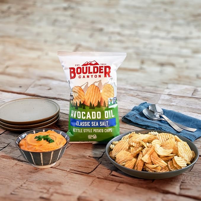Boulder Canyon Classic Sea Salt Flavored Potato Chips Made With Avocado Oil Canyon Cut Gluten Free 5.25 Ounces (Pack Of 12)