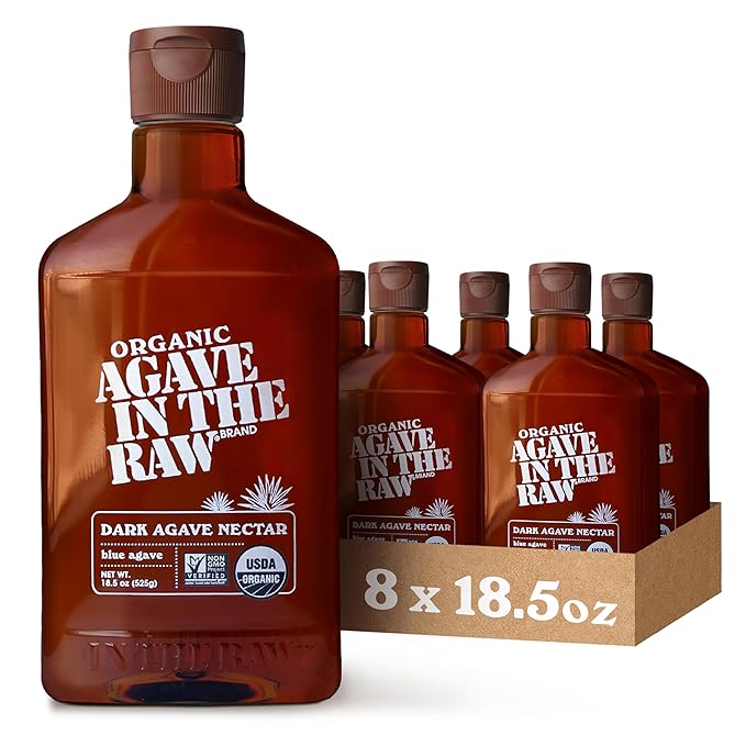 Agave In The Raw Organic Agave Nectar Sweetener Blue Agave Syrup No Erythritol Sugar Substitute for Coffee Baking Hot &amp Cold Drinks Natural Low Carb Vegan Gluten-Free 18.5oz Bottle (8 Pa