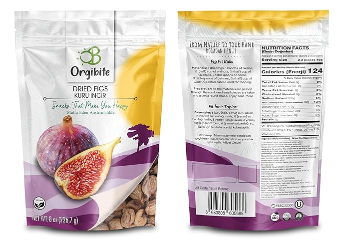 Orgibite Organic Dried Figs | Fruit Snack for Kids Adults | Healthy and Sugar Free Gluten Free | Resealable Figs Fruit Pack 8 Oz (Pack of 10)