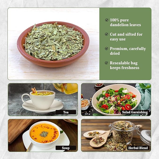 Dandelion Leaves Cut And Sifted 1 LB100% Natural &amp Pure Ideal for Dandelion Tea Herbal Blends &amp Wellness Uses 1 LB Bulk Pack Resealable Bag for Freshness - By Yogi’s Gift®