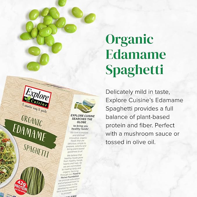 Explore Cuisine Organic Edamame Spaghetti - 8 oz Pack of 4 - Easy-to-Make Pasta - High in Plant-Based Protein - Non-GMO Gluten Free Vegan Kosher - 16 Total Servings