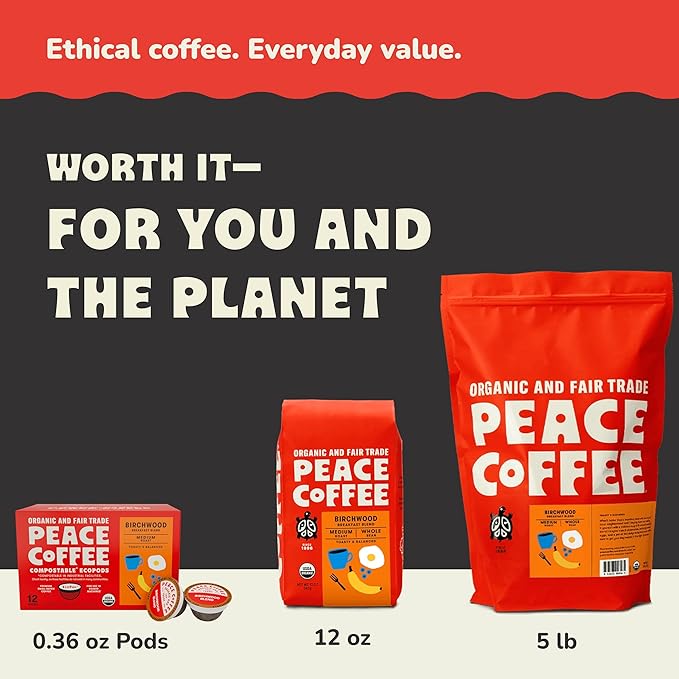 Peace Coffee Tree Hugger Signature Blend Ground Dark Roast Coffee 5 lb Organic Fair Trade Nutty Smooth Flavor Shade Grown Fresh Roasted