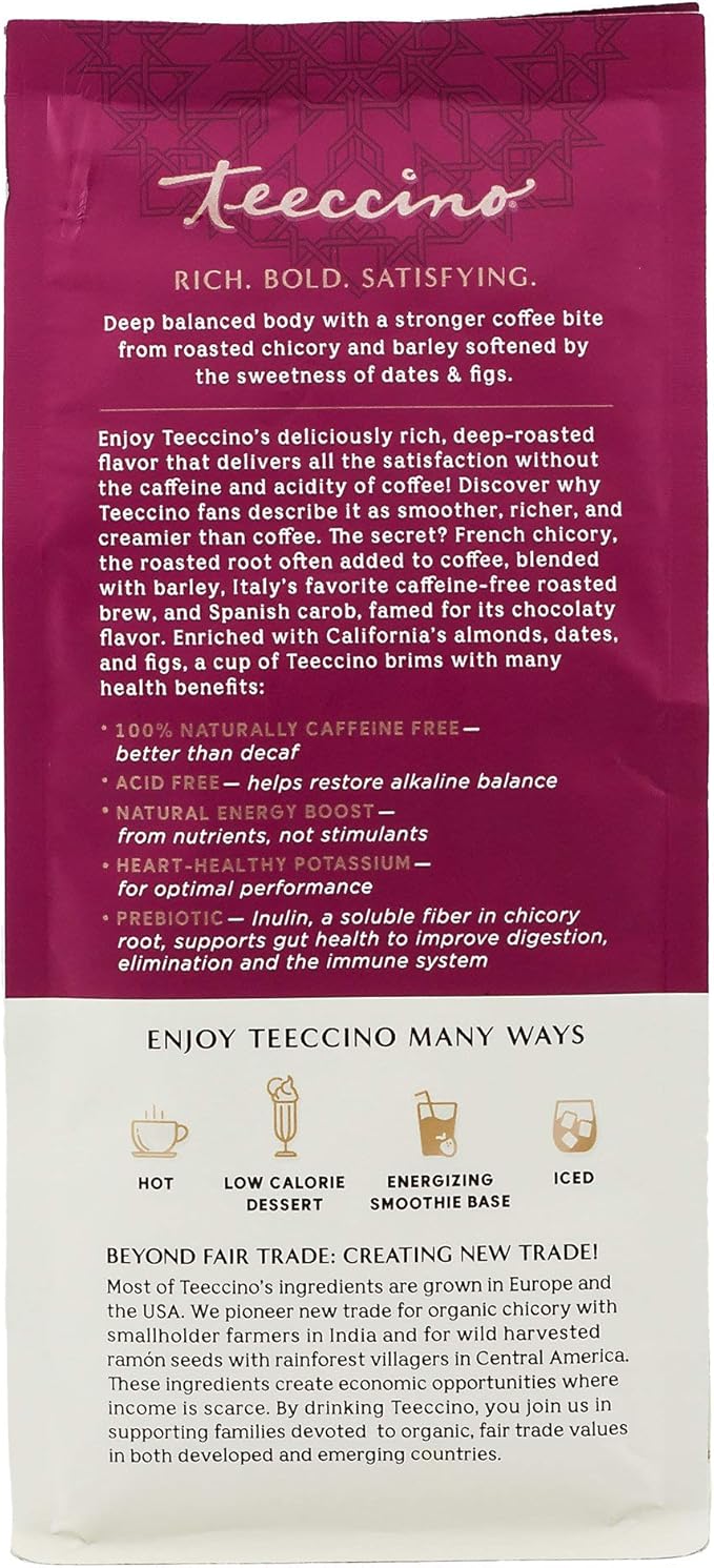 Teeccino Chicory Coffee Alternative - Java - Ground Herbal Coffee Caffeine-Free &amp Acid Free Medium Roast 11 Ounce (2 Pack)