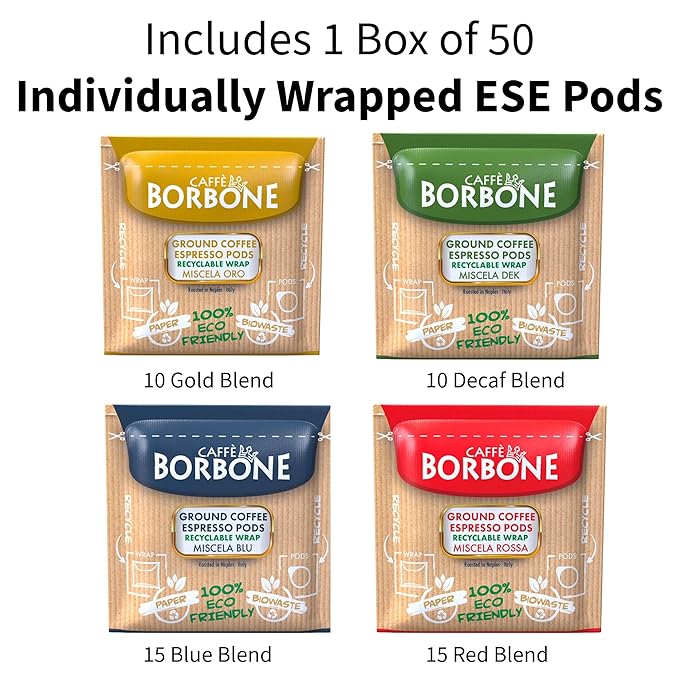 Caffè Borbone Espresso Paper Pods (50 Count) - Variety Pack Single-Serve ESE Pods Roasted in Italy