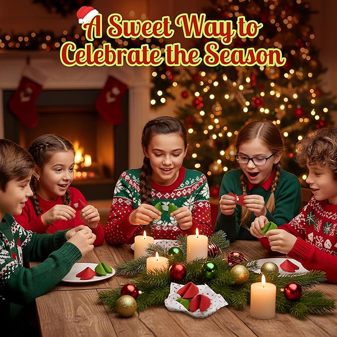 4E's Novelty Christmas Fortune Cookies Bulk 50 Individually Wrapped Funny Fortune Cookies with Holiday Sayings for Kids &amp Adults Perfect Christmas Candy Snacks Party Favors &amp Treats