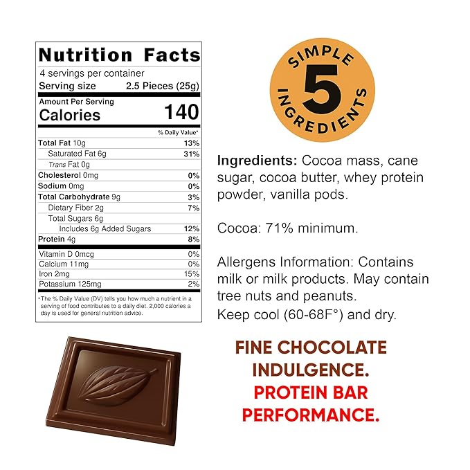 Chocotein - Protein Rich Fine Chocolate - Premium Swiss Dark Chocolate (71% Cocoa) - Double the Protein Half the Sugar than Regular Chocolate Bars - 3.5 oz (100g) Pack of 3 Bars
