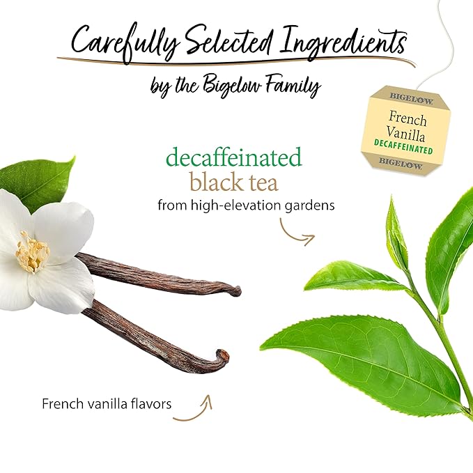 Bigelow Tea Decaffeinated French Vanilla Black Tea Decaf Tea with French Vanilla 20 Count Box (Pack of 6) 120 Total Tea Bags