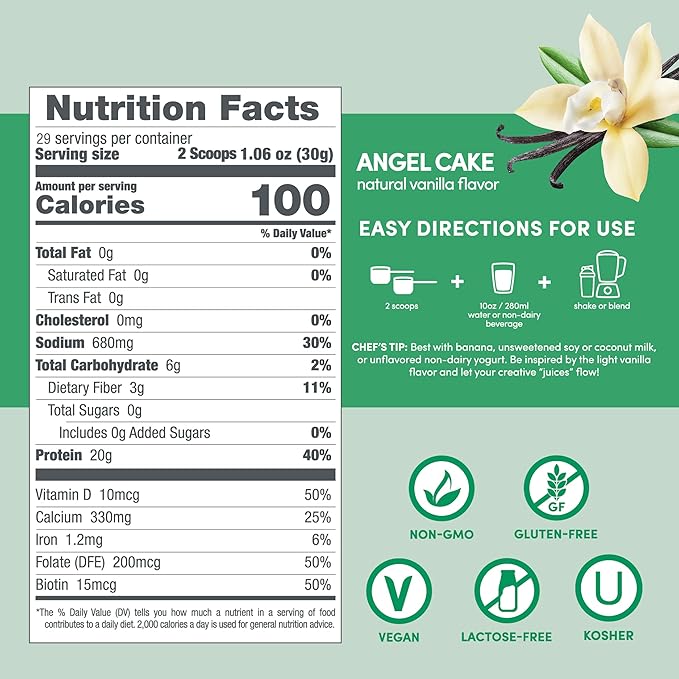 Designer Wellness Soy Isolate Protein Powder with Biotin Hyaluronic Acid and Prebiotics Vegan 0 Sugar Non-GMO Angel Cake Vanilla 1.87 lb