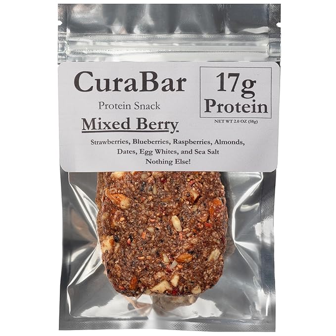 CuraBar Protein Bars – 17g Protein Low Carb Gluten Free Dairy Free Healthy Snack Seed Oil Free No Artificial Ingredients 12 Count Mixed Berry