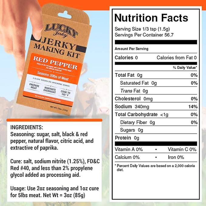 Lucky Beef Jerky DIY Jerky Seasoning and Cure Kits - Variety Pack with Six Flavors | Make Your Own with Sweet and Spicy Peppered Red Pepper Teriyaki BBQ and Original- Season 120lbs of Meat