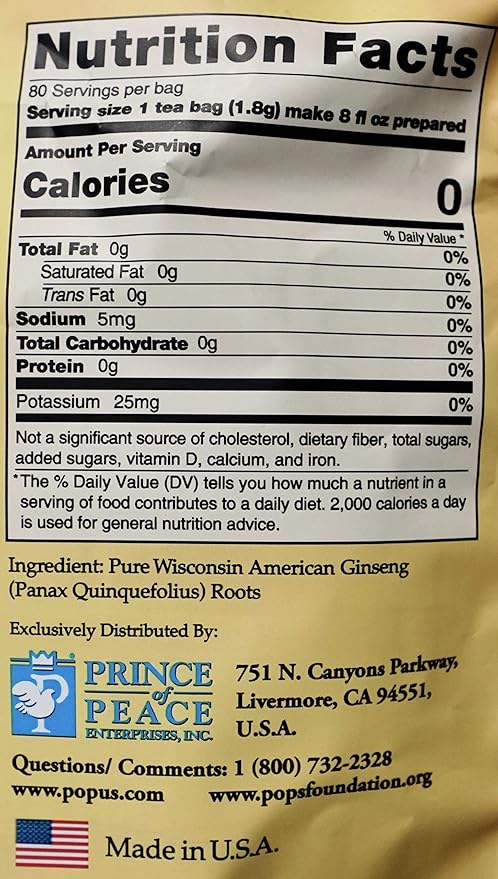 Prince of Peace 100% American Wisconsin Ginseng Root Tea 80 Tea Bags