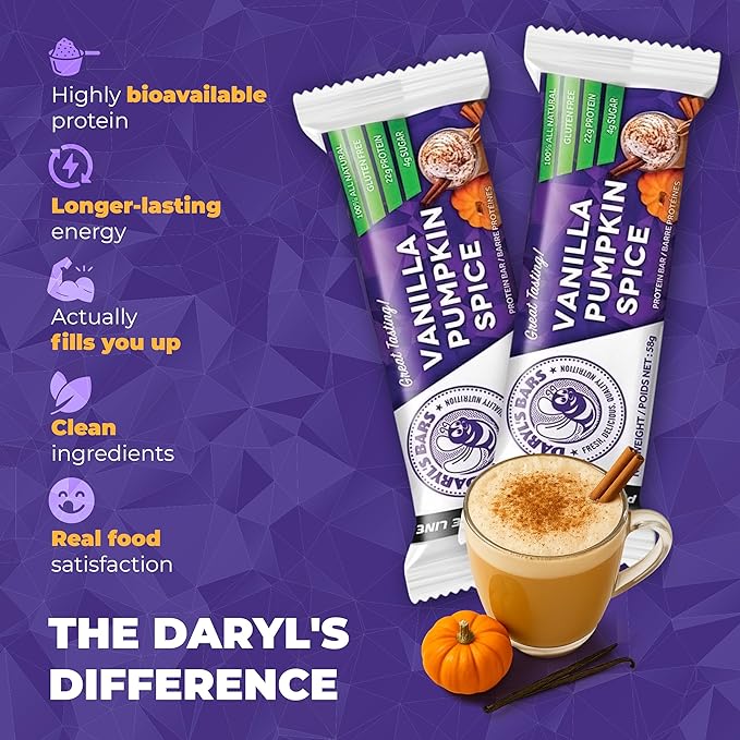 Daryl's Bars Vanilla Pumpkin Spice On the Go Whey Protein Bars Gluten Free Protein Snack Meal Replacement Pack of 2