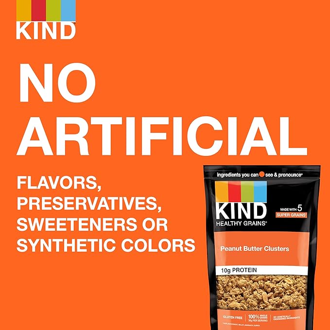 KIND Healthy Grains GranolaPeanut Butter ClustersHealthy SnacksGluten Free100% Whole Grains10g Protein11oz(Pack of 6)