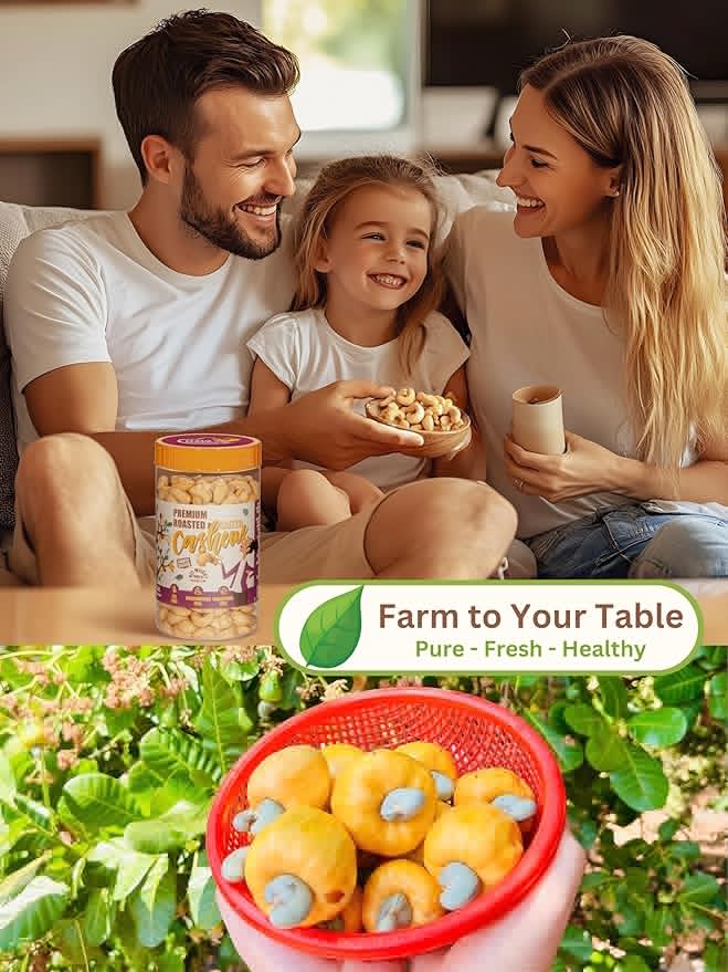 Cashews Roasted Lightly Salted - Snacks for Adults Whole Nut (No Mixed) Oil Free Roast Farm Fresh Plant Based Protein Healthy Nuts Ingredients: Cashew Nuts &amp Sea Salt 17.64 oz (Pack of 1)