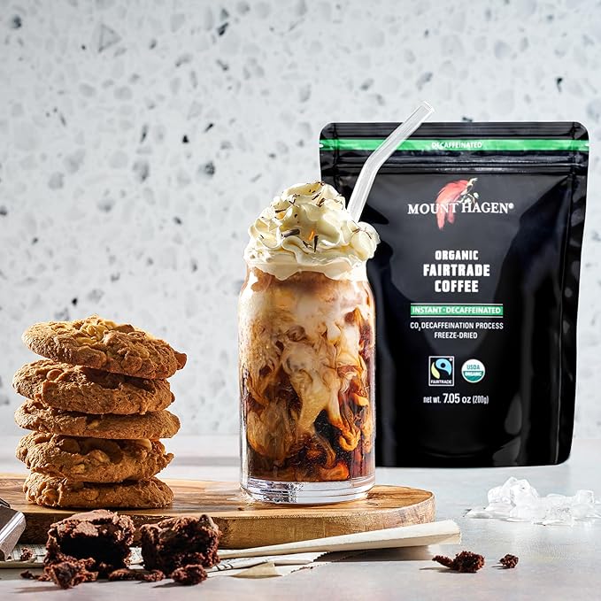Mount Hagen 7.05oz Organic Freeze Dried Instant Caffeinated + Decaffeinated Coffee Resealable Pouch Bags - 2 Pack | Eco-friendly Fair-Trade Coffee Medium Roast Arabica Beans [2x7.05oz]