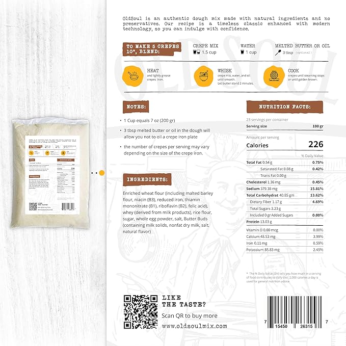 OldSoul Professional Crepe Mix | Original Dough Mix | Classic Flavour | 10 Lbs | 72 Crepes (10 Lbs Traditional)