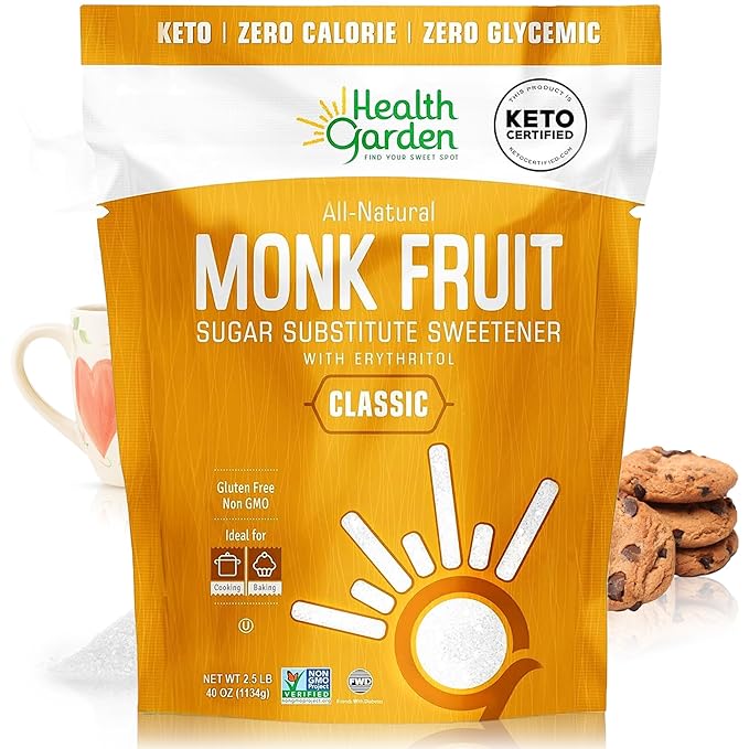 Health Garden Monk Fruit Sweetener Classic Sugar Substitute - 40oz Bag – 1:1 Monk Fruit Sugar Substitute with Erythritol Zero Calorie Monkfruit Sweetener for Baking and Coffee Keto Friendly Non-GM