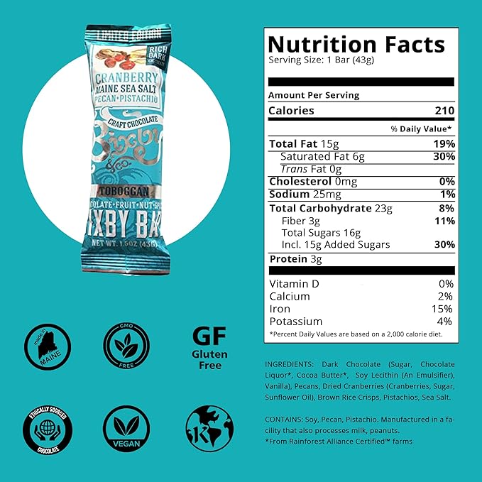 Bixby 12 Bars of Vegan Dark Chocolate - Gluten Free Pistachio Pecan and Cranberry Bulk Chocolate Bars - Non GMO Kosher Protein Snack with Clean Ingredients - Pack of 12 Gourmet Candy Bars 1.5oz each