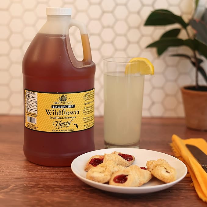 HONEY FEAST 6 Pounds (1/2 Gallon) Bulk Wildflower Honey All Natural Unfiltered Unheated Honey Perfect for Sweetening &amp Baking