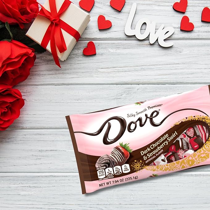 Sweetzo Dove Valentine's Day Chocolate Hearts Individually Wrapped Milk Dark and Strawberry Swirl 7.94 Ounces Each (Pack of 2) Full Size